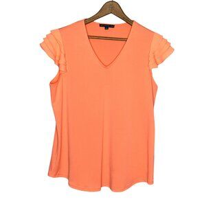 Adrianna Papell Small S Orange V-Neck Layered Cap Sleeve Stretch Knit Blouse Top